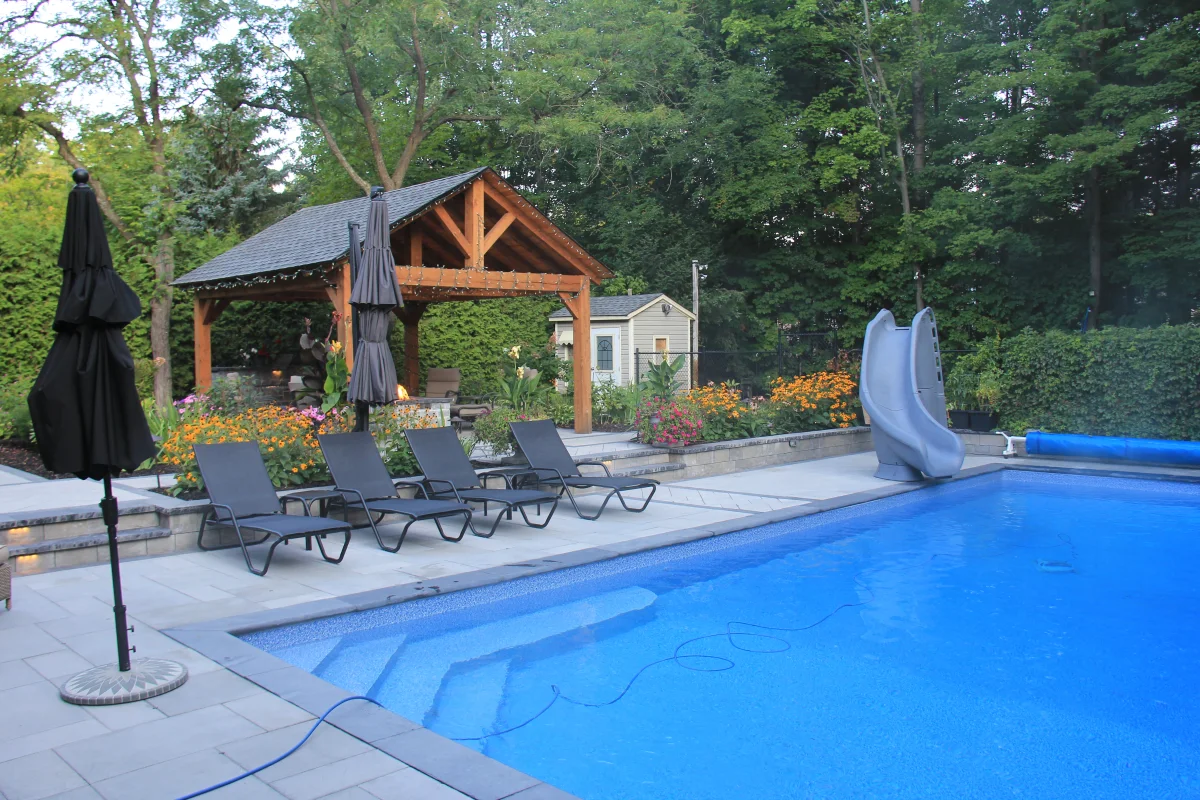 Rivercrest pool, slide and timber cabana