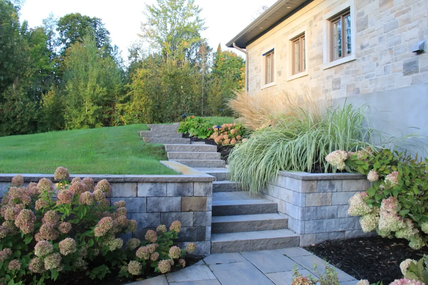Natural stone steps and planting