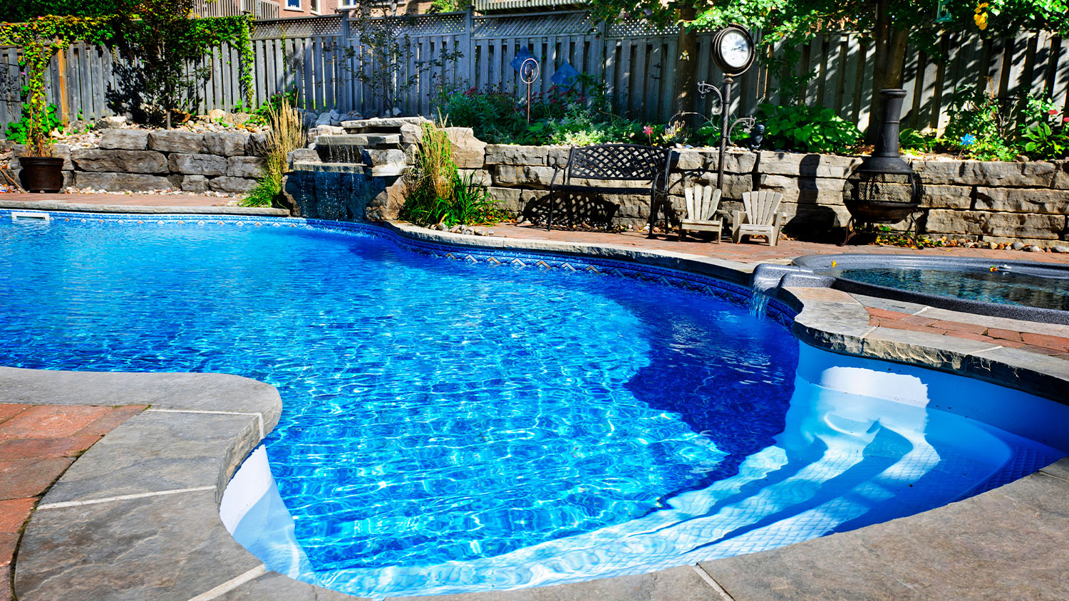 A picture of a backyard with a pool.