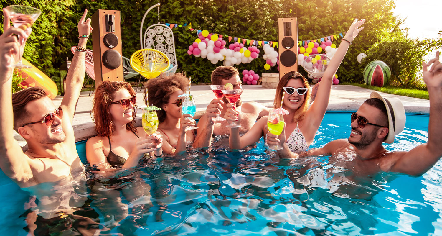 Group of friends have pool party